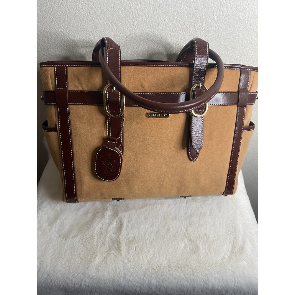 Coakley tan and brown suede shoulder bag brown trim FLAWED